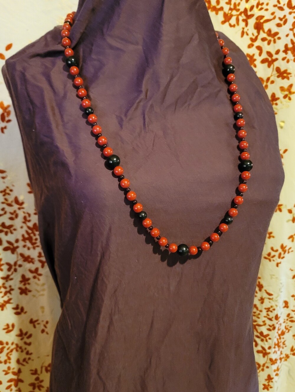 Vintage Monet 34" Red and Black Plastic/lucite Beaded Necklace